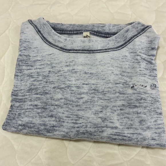 Free People Intimately Burnout Tee T‎ Shirt Top Blue White Womens Size S - Picture 1 of 6